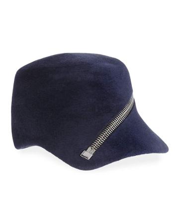 Velour Baseball Cap W/ Oversized Zip Detail, Navy
