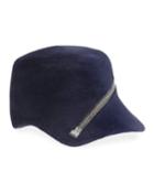 Velour Baseball Cap W/ Oversized Zip Detail, Navy