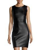 Ribbed Faux-leather Sheath Dress, Black