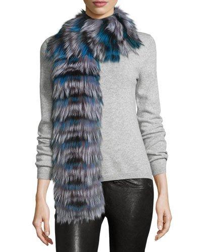 Layered Fox Fur Scarf, Blue/black