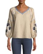 3/4-sleeve Embroidered Blouse
