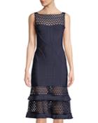 Camellia Cutout Fringe Bandage Dress, Blue