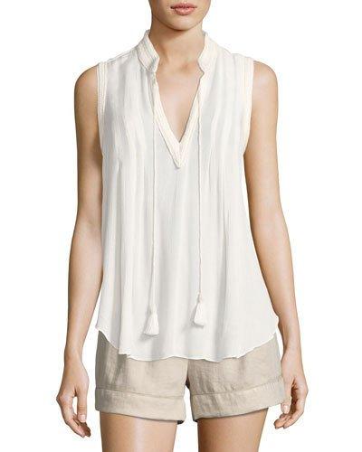 Braided-trim Tank Top, White
