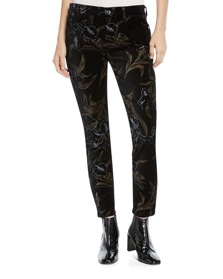 Metallic Floral Velvet Skinny Ankle Pants