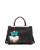 2jours Petite Monster Mirror Satchel Bag, Black/bordeaux/aqua