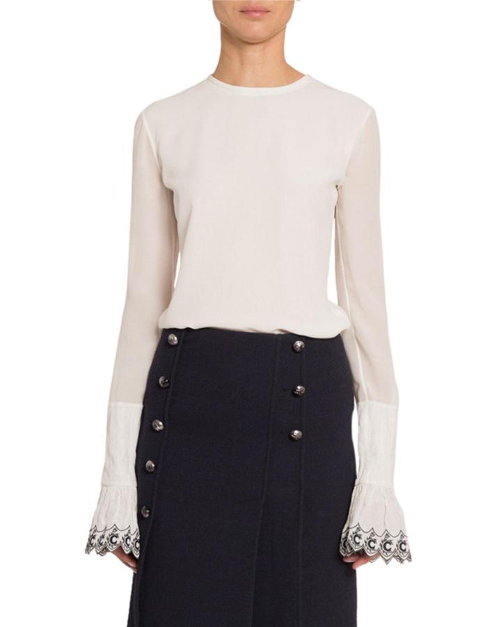 Ruffle-cuffed Crewneck Top