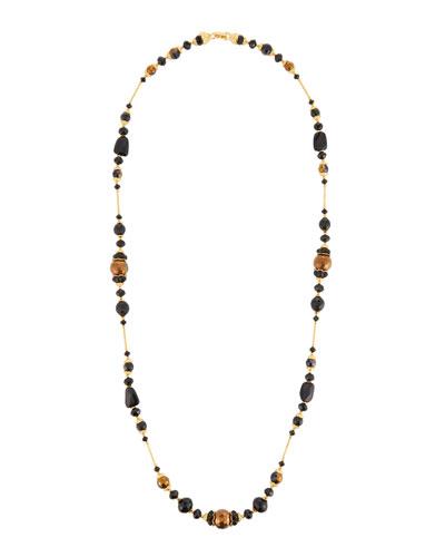 Long Black & Golden Beaded Necklace