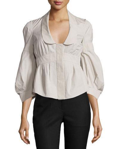 Lantern-sleeve Short Jacket, Khaki