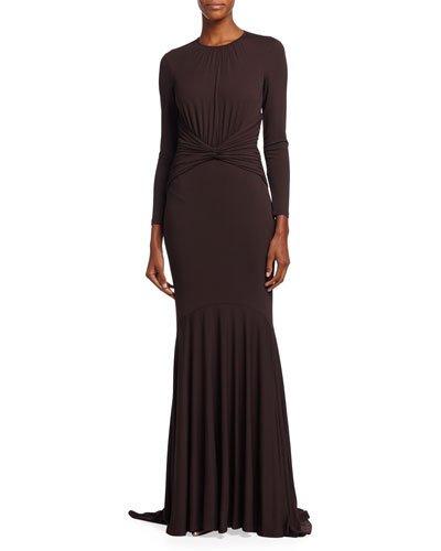 Matte Jersey Goddess Gown, Chocolate