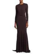 Matte Jersey Goddess Gown, Chocolate