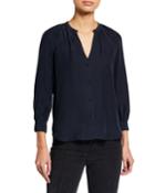 Raglan-sleeve Silk Button-front Top
