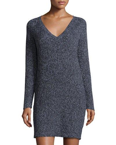 Rib-knit Sweater Dress, Black/white