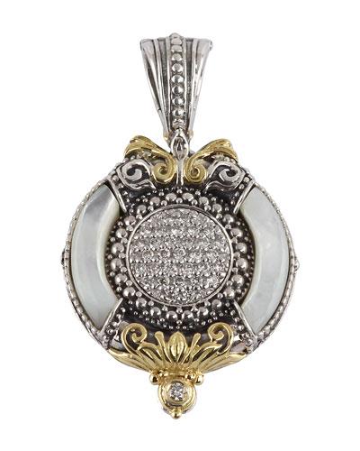Asteri Ornate Round Pendant W/ Pave White Diamonds & Mother-of-pearl Inlay