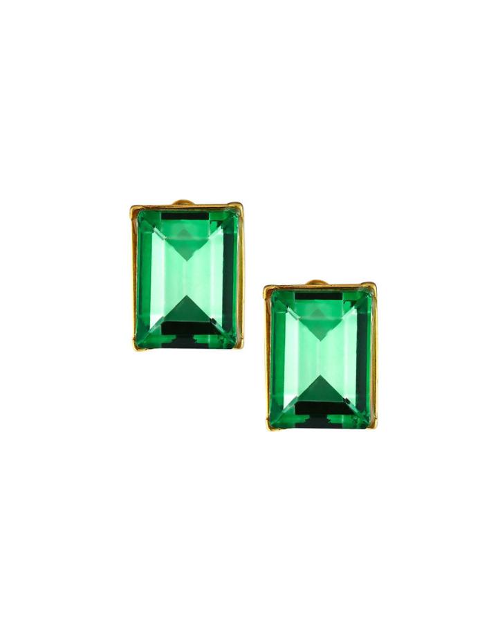 Rectangular Erinite Stud Earrings, Green