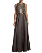 Sleeveless Embellished-bodice Ball Gown,