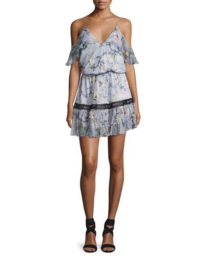 Aiden Floral-print Cold-shoulder Dress,