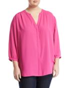 Plus Size 3/4 Sleeve Button-front Blouse
