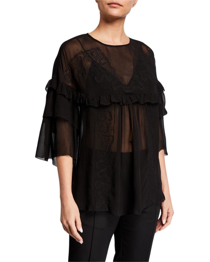Sude Sheer Ruffle Blouse