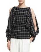 Split-sleeve Grid Crepe Top