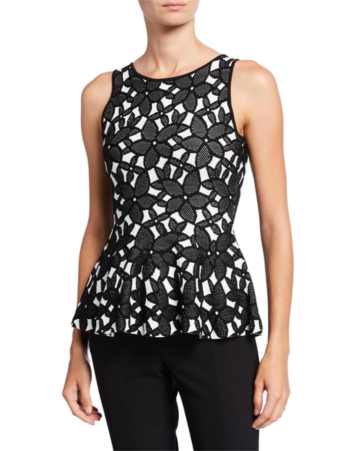 Floral Mesh Jacquard Sleeveless Peplum Top