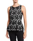 Floral Mesh Jacquard Sleeveless Peplum Top