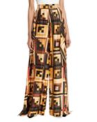 Patchwork-quilt Wide-leg Silk Drape Panel Trousers