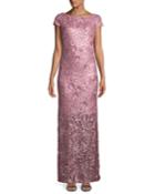 Floral-embroidered Illusion-hem Gown