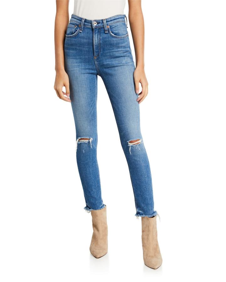 Nina High-rise Ankle Skinny With Frayed Hem & Rip Knee