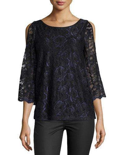 Wide-neck Cold-shoulder Top, Black/blue