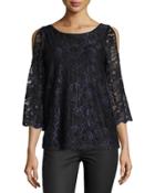 Wide-neck Cold-shoulder Top, Black/blue