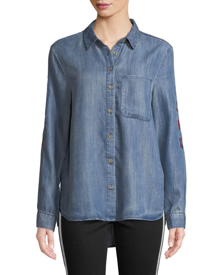 Breianne Floral Embroidered Button-down Top