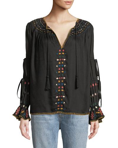 Embroidered Ladder-sleeve Blouse