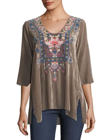 Nindi Embroidered Velvet Top