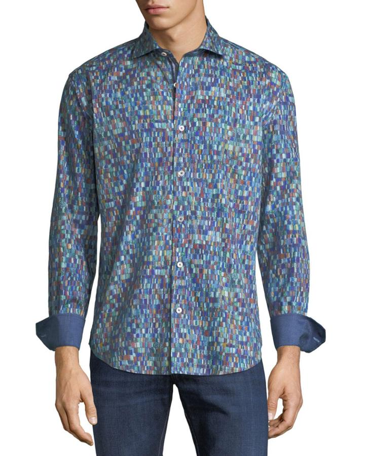 Shaped-fit Woven Checkered-print