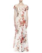 Off-the-shoulder Floral-print Gown