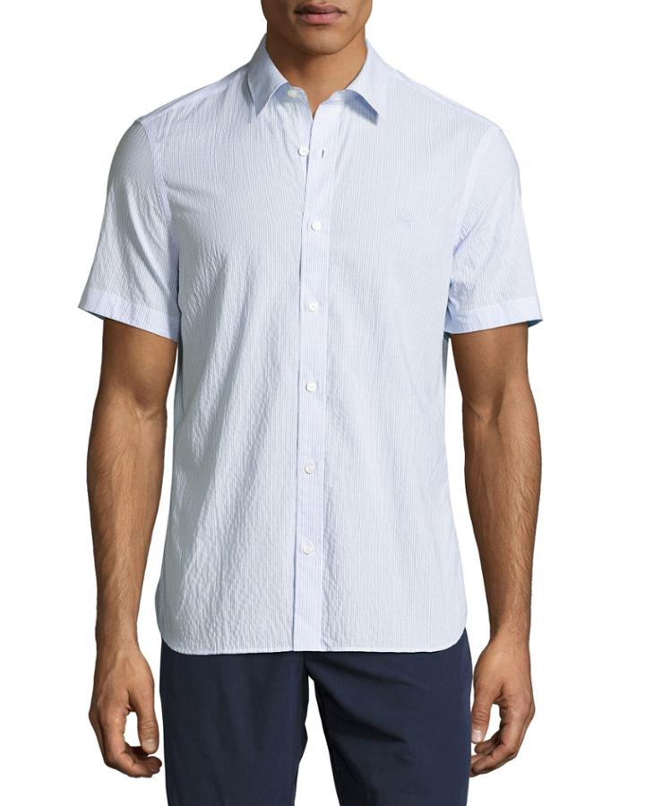 Striped Seersucker Short-sleeve Shirt,
