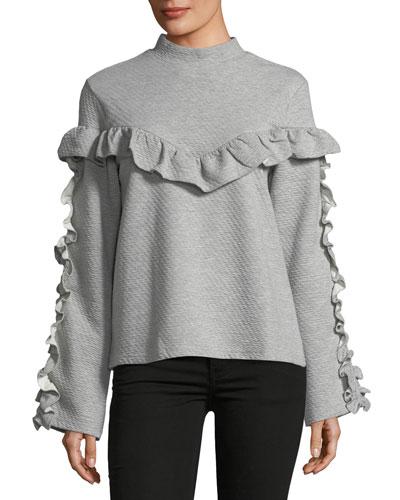 Ruffle-trim Sweatshirt, Gray