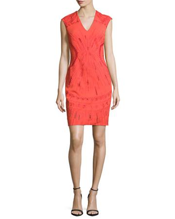 Sleeveless Embroidered Ponte Mini Dress,
