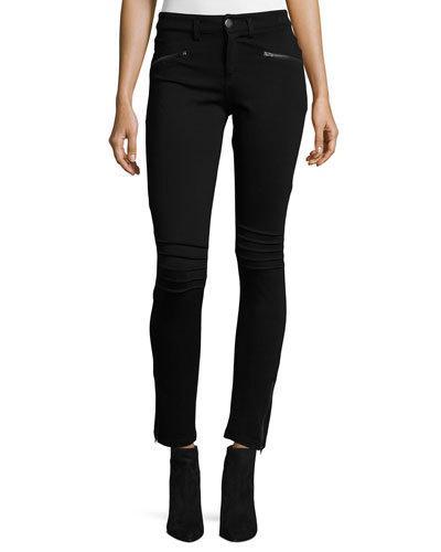 Straight-leg Moto Pants, Black