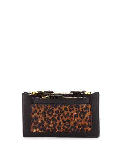 Leopard-print Double-zip Clutch Bag, Natural/black