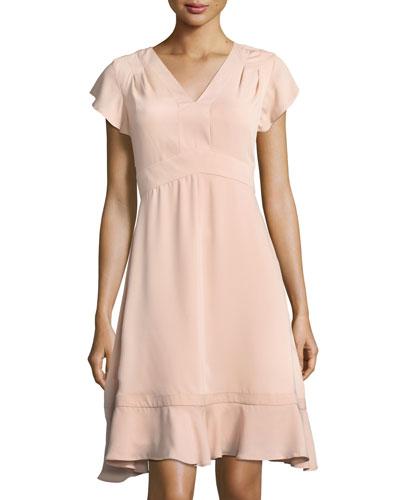 Flutter-sleeve V-neck Dress