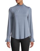 Smocked High-neck Long-sleeve Top