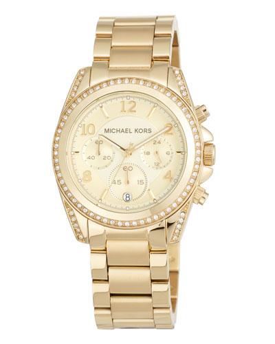 39mm Mini Blair Glitz Chronograph Bracelet Watch, Gold