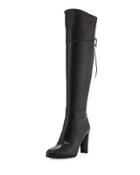 Lacemeup Leather Over-the-knee Boot, Black