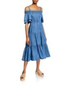 Off-the-shoulder Chambray Tiered Flounce