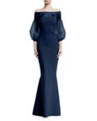 Moyer Illusion Balloon-sleeve Gown