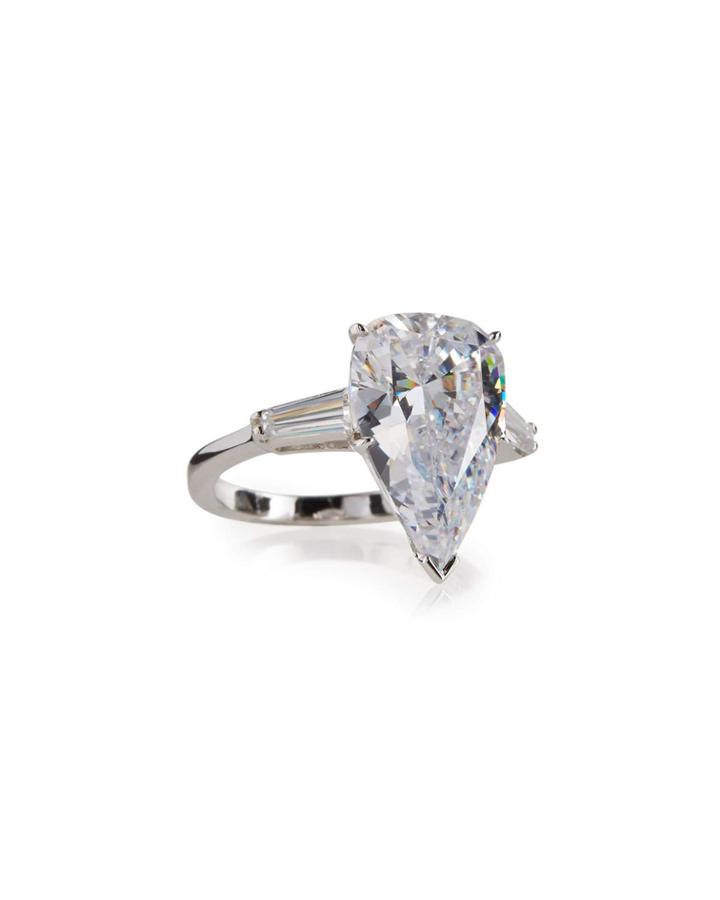 Pear-cut Crystal Ring W/ Tapered Baguettes,