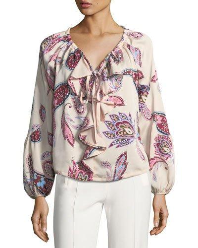 Drawstring-neck Ruffled Blouse