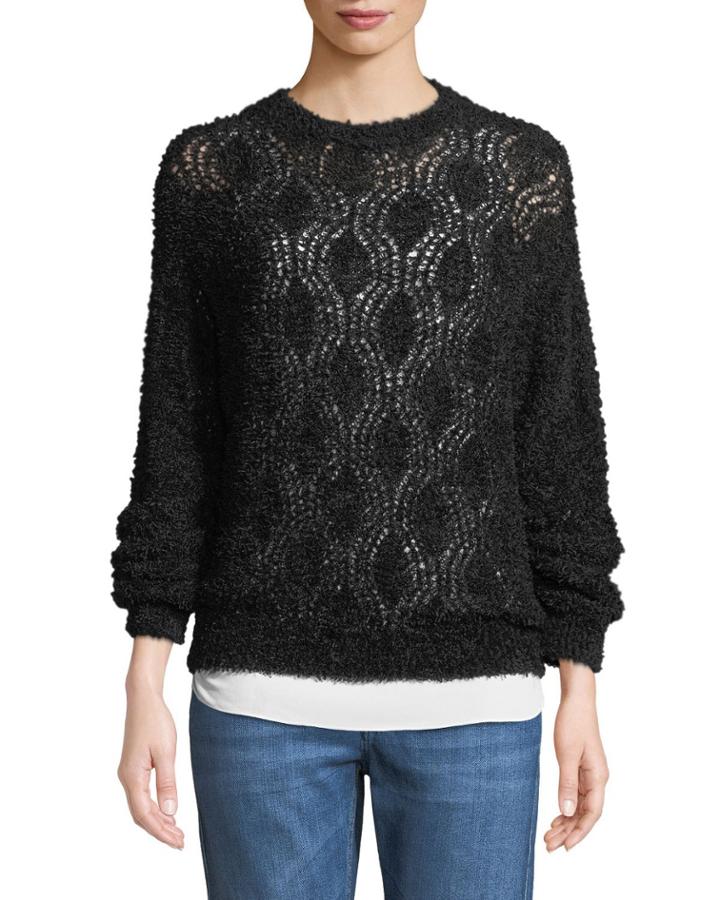 Crewneck Cotton Raffia Sweater W/