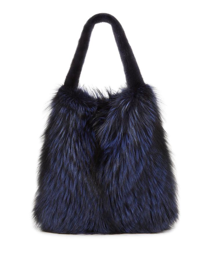 Feathered Fox Fur Shoulder Tote Bag